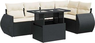 vidaXL Set De Sof&aacute;s De Jard&iacute;n 6 Piezas Y Cojines Rat&aacute;n Sint&eacute;tico Negro Vidaxl