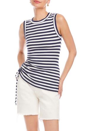 Fifteen Twenty Tia Stripe Ruched Rib Tank in Navy W/White at Nordstrom, Size X-Small