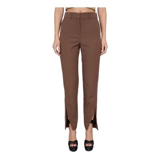 Balmain Slim-fit Trousers, female, Brown, Size: XS HW Split GDP Pants