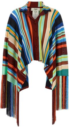 Fendi Jassen, Dames, Veelkleurig, S, Viscose Garen Gestreept Poncho