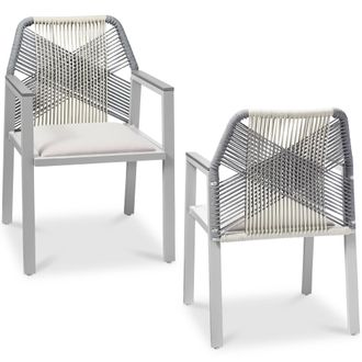 Best Choice Products Set of 2 Indoor/Outdoor Aluminum Woven Rope Dining Chairs w/ Armrests