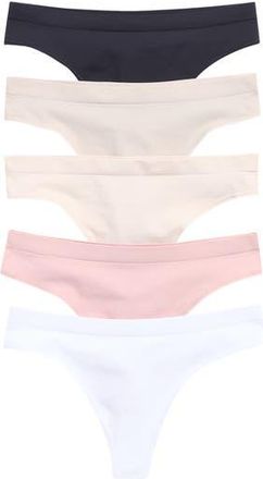 Yogalicious Soft Smoothing Seamless 5-Pack Assorted Thongs in Crystal Gray/Shadow Rock at Nordstrom Rack, Size X-Large