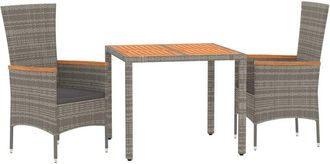 vidaXL Set Comedor De Jard&iacute;n 3 Piezas Con Cojines Rat&aacute;n Sint&eacute;tico Gris Vidaxl