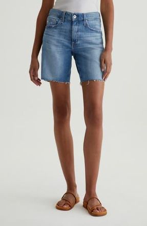 AG - Adriano Goldschmied Ex-Boyfriend Distressed Raw Hem Mid Length Denim Shorts in Iris at Nordstrom Rack, Size 24
