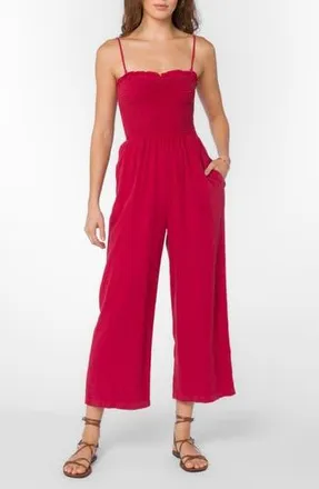 Velvet Heart Smocked Ankle Crop Jumpsuit in Red Salsa at Nordstrom Rack, Size Large
