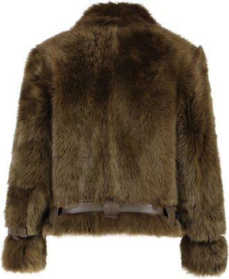 Tom Ford Womens Shearling Jacket Military Green Lamb Faux Fur & Coats