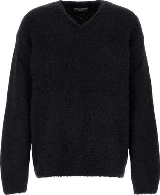 Dolce & Gabbana Alpaca blend trui - Heren - V-hals truien - Zwart - M - Wol - Truien & Vesten