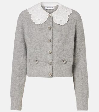 Self Portrait Embellished lace-trimmed cardigan