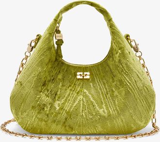 Ganni Green Velvet Moire Mini Hobo Bag