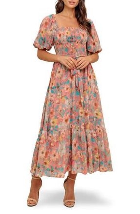 Flying Tomato Smocked Puff Sleeve Midi Dress in Rose at Nordstrom Rack, Size Large