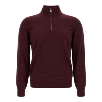 Brunello Cucinelli Cashmere Jumper with Half-Zip - male - Brunello Cucinelli - Cashmere Knitwear - Red - XL - Knitwear