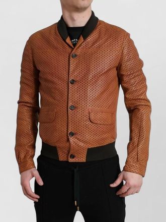 Dolce & Gabbana lambskin leather perforated bomber jacket