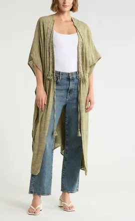 BCBGeneration Tassel & Embroidered Duster in Sage at Nordstrom Rack