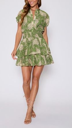 VICI Collection Lydia Paisley Print Smocked Waist Tiered Minidress in Green/Cream at Nordstrom, Size Large