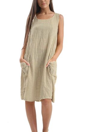 ZEE FASHION Midi Dress with Sleeves Cotton Lagenlook Sleeveless Dresses Womens Stripy Print O55 Celebmodelook