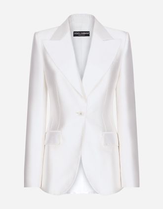 Dolce & Gabbana Single-breasted Mikado Silk Turlington Jacket - Woman Blazers White Silk 46