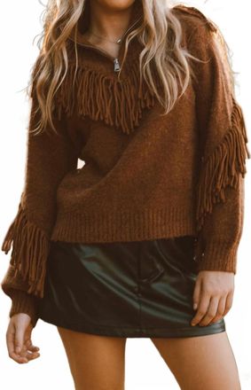 Miss Me Fringe Forever Turtleneck Sweater In Brown
