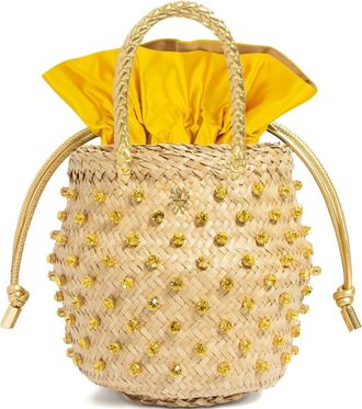 Le Nine crystal-embellished bucket bag - women - Straw/Cotton/Silk - OS - Neutrals
