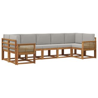 vidaXL Conjunto De Sof&aacute;s De Exterior 7 Pcs Natural Y Gris Claro Vidaxl