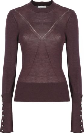 Paco Rabanne Deep Purple Decorative Button Cuffs Fitted Sweater