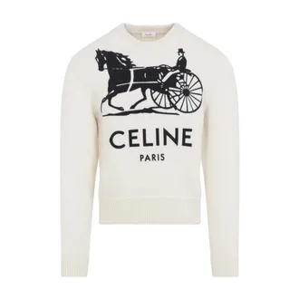 Celine Cashmere Knitwear, male, White, Size: XL Crewneck Cashmere Pullover