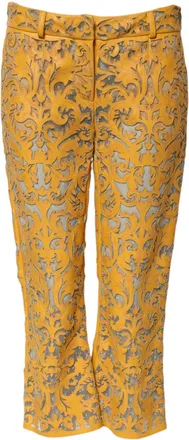 Dolce & Gabbana Womens Yellow Floral Lace Mid Waist Capri Pants Bull Leather