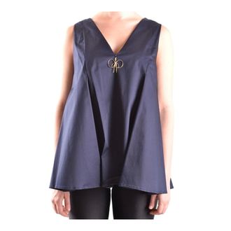 Elisabetta Franchi Sleeveless Tops, female, Blue, Size: S Oversized V-neck Sleeveless Top