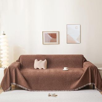 OEM Funda De Sof&aacute; De Chenilla Con Flecos, Antideslizante, Resistente Al Pelo De Mascotas Y Ni&ntilde;os, Marr&oacute;n, 230 X 380 Cm