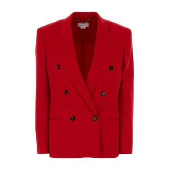 Stella McCartney Stella McCartney, Blazers, female, Red, Size: 2XS Double-Breasted Wool Blazer