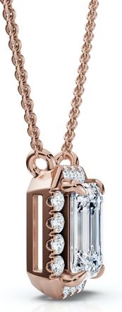 Pompeii3 3/4Ct Emerald Cut Diamond Halo Pendant 14k Gold 18 Necklace Lab Grown EF/VS