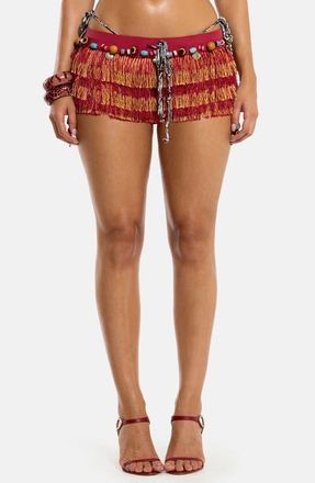 Jaded London Beaded Fringed Micro Miniskirt in Red Multi at Nordstrom, Size 10