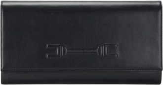 Elisabetta Franchi Pouch Bag met Logo in Reli&euml;f - Dames - Portefeuilles - Zwart - ONE Size - Leer - Accessoires