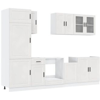 vidaXL Conjunto De Armarios De Cocina porto De 8 Piezas En Madera De Ingenier&iacute;a Blanca Brillante Vidaxl