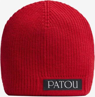 Patou Gebreide Beanie Muts van Wolmix - Dames - Hoeden - Rood - ONE Size - Wol - Accessoires