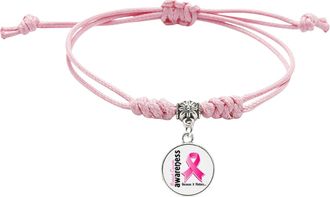 Generic Breast Cancer Awareness Bracelets For Women Handmade Adjustable Cord Bracelet Thread Ribbon Courage Friendship Support Pa Purl Necklace for (Dark Purp