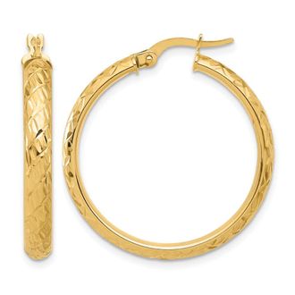 Diamond2Deal 10K Yellow Gold Diamond-cut Round Hoop Earrings