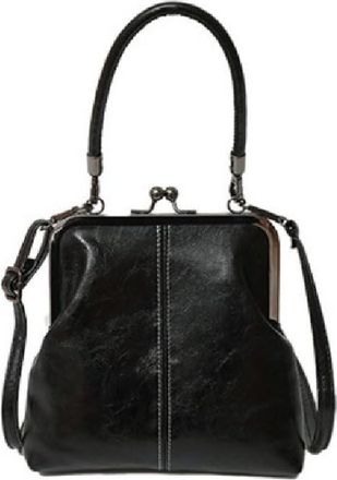 Generic Vintage PU Leather Womens Handbag Crossbody Bag, Kiss Lock Shoulder Bag Trendy Everyday Handbag(Black)