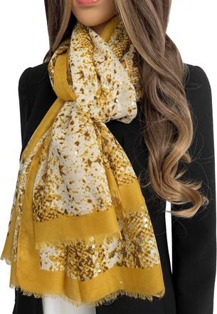 The Accessory Co. Ladies Large Snakeskin Scarf for Women, Leopard Print, Animal Shawl Wrap Sheer, Lightweight Scarves, Metallic Silver Mustard Yellow Pink Grey (Mustard