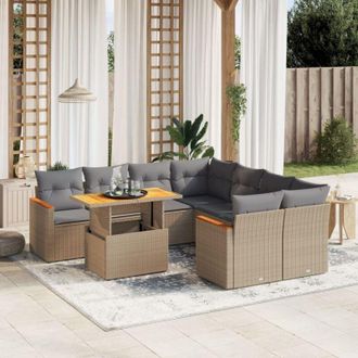 vidaXL Set De Sof&aacute;s De Jard&iacute;n 9 Pzas Con Cojines Rat&aacute;n Sint&eacute;tico Beige Vidaxl
