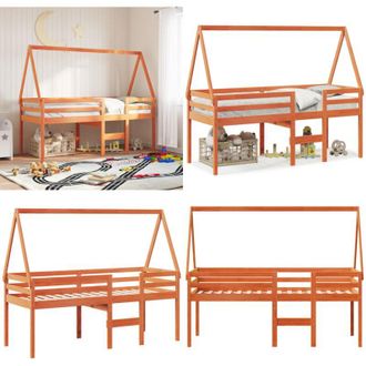 vidaXL Letto a Soppalco con Tetto Cera 75x190cm Legno Massello di Pino - Letto con tetto - Letto bambino