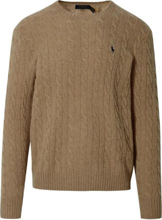 Ralph Lauren Trui van wol en kasjmier met kabelsteek - Heren - Ronde hals truien - Beige - S - Wol - Truien & Vesten