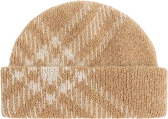 Burberry Check Mohair Wool Blend Beanie - Heren - Hoeden - Beige - ONE Size - Wol - Accessoires