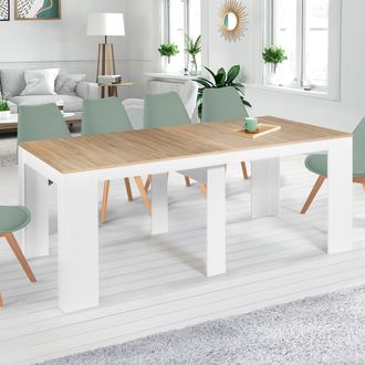 IDMarket Idmarket - Consola Extensible Orlando, 10 Plazas, 235 Cm, Madera Blanca Y Haya
