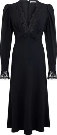 Alessandra Rich V-neck Midi Jurk - Dames - Casual kleedjes - Zwart - S - Katoen - Kleedjes