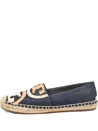 Tory Burch Pre-owned logo-patch espadrilles - women - Calf Leather/Canvas/Canvas/Calf Leather/Jute/Rubber/Jute - 36 - Blue