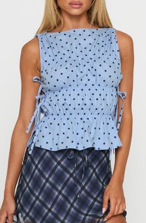 Princess Polly Endless Summers Tie Side Sleeveless Top in Blue Polka Dot at Nordstrom, Size 10