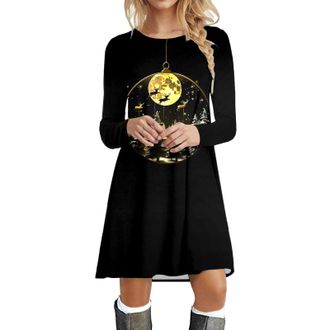 Generic Christmas Dresses for Women Novelty Christmas Dress Women Xmas Tops Long Sleeve O Neck Pullover Sweater Plus Size Long Sweatshirt Loose Fit Xmas Knee-