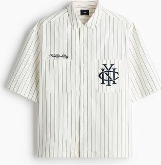 H&M Regular Fit Embroidered-motif Shirt in White/striped at Nordstrom, Size Xx-Large