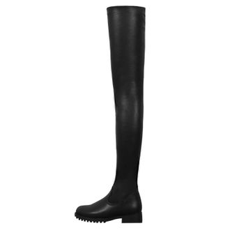 Generic Black,5.5 UK,Womens Leather PU Thigh High Boots Round Toe Chunky Low Heels Tall Boot Side Zipper Over The Knee Boot Fall Winter Dress Shoes