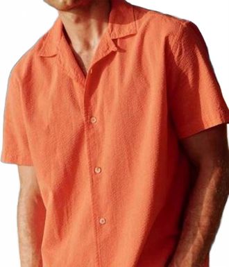 Southern Tide Sun Washed Seersucker Camp Shirt In Paprika Red